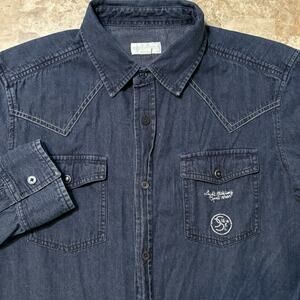 Vintage Diesel Shirt Mens Small Blue Denim Pearl Snap Long Sleeve Western Work